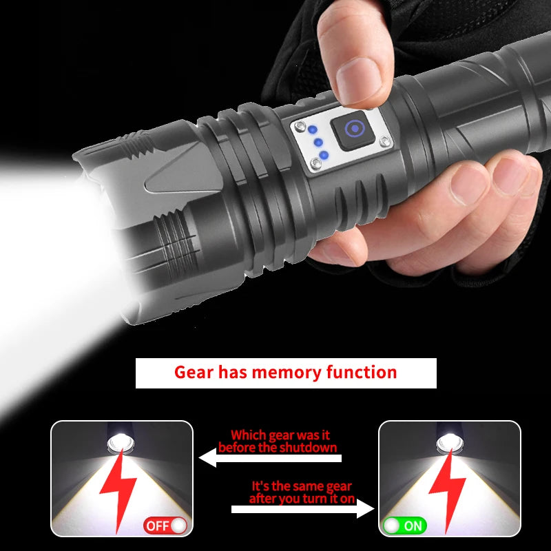 XHP70/30W LED Strong Flashlight 18650 22650 Type-C USB Support Output Torch 1500/1000lm with Memory Function Lights 5-speed Lamp