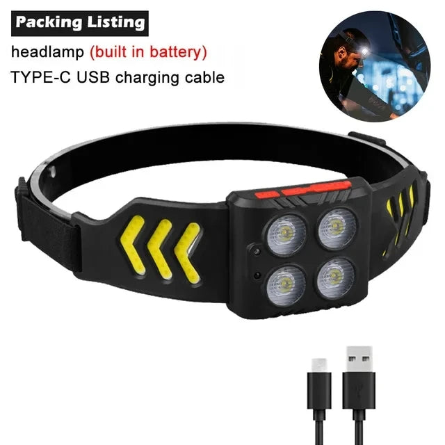 Ultra Bright XPE+COB LED Sensor Headlamp Type-C Fast Charging Headlight Outdoor Portable Waterproof Camping Fishing Headlight