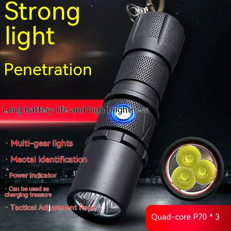مصباح يدوي P70 Power LED قوي تكبير مدى 600 متر فانوس محمول طويل الأمد قابل لإعادة الشحن للتخييم