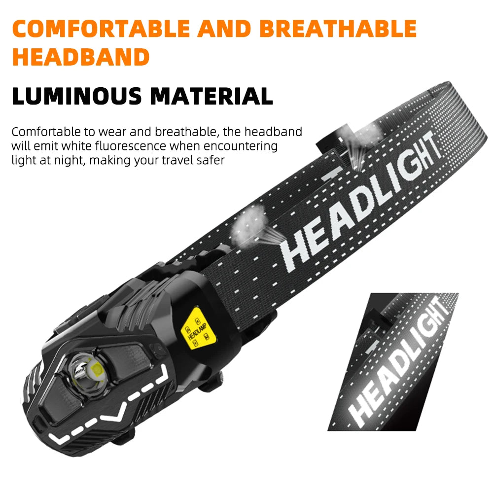 USB Rechargeable Headlight XPG+COB Sensor Headlamp Red Warning Riding Light Waterproof Induction Wave Hand Head Flashlight Fish