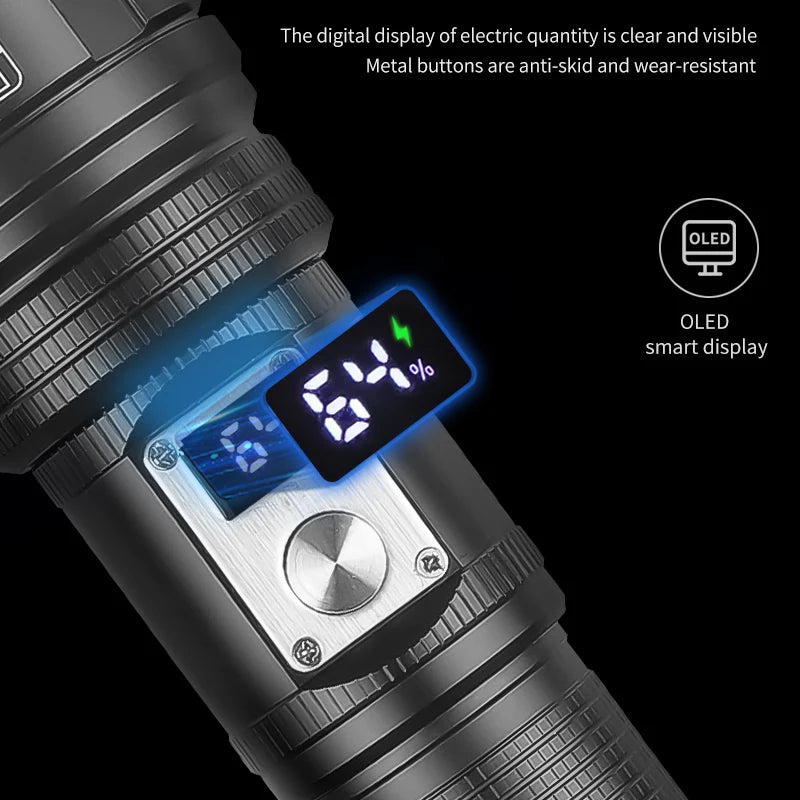 LED Flashlight Type-C USB Rechargeable Long Range Tactical Torch Strong Light Lamp Outdoor Ultra Powerful Flash Light