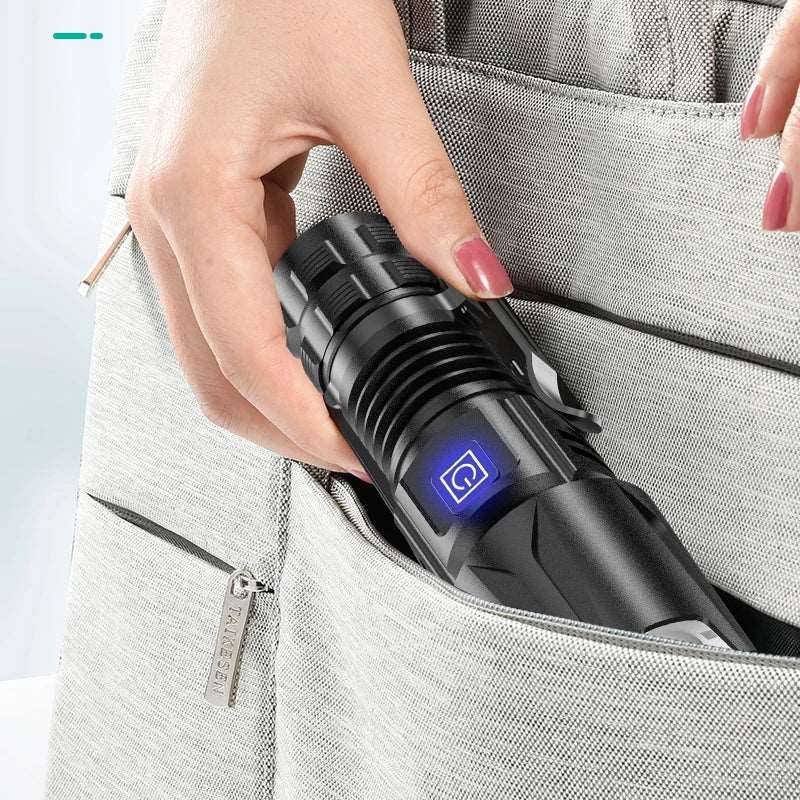 Super Bright 800000LM W308 Led Flashlight Torch USB Rechargeable 18650 Battery Zoomable Aluminum Lantern Light for Camping Sk68