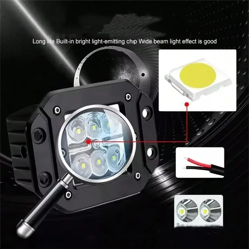 LED spotlights 6500K Flush Mount LED Work Light Bar for Car Truck Offroad Pods Driving Fog Light 9V 30V 1PC