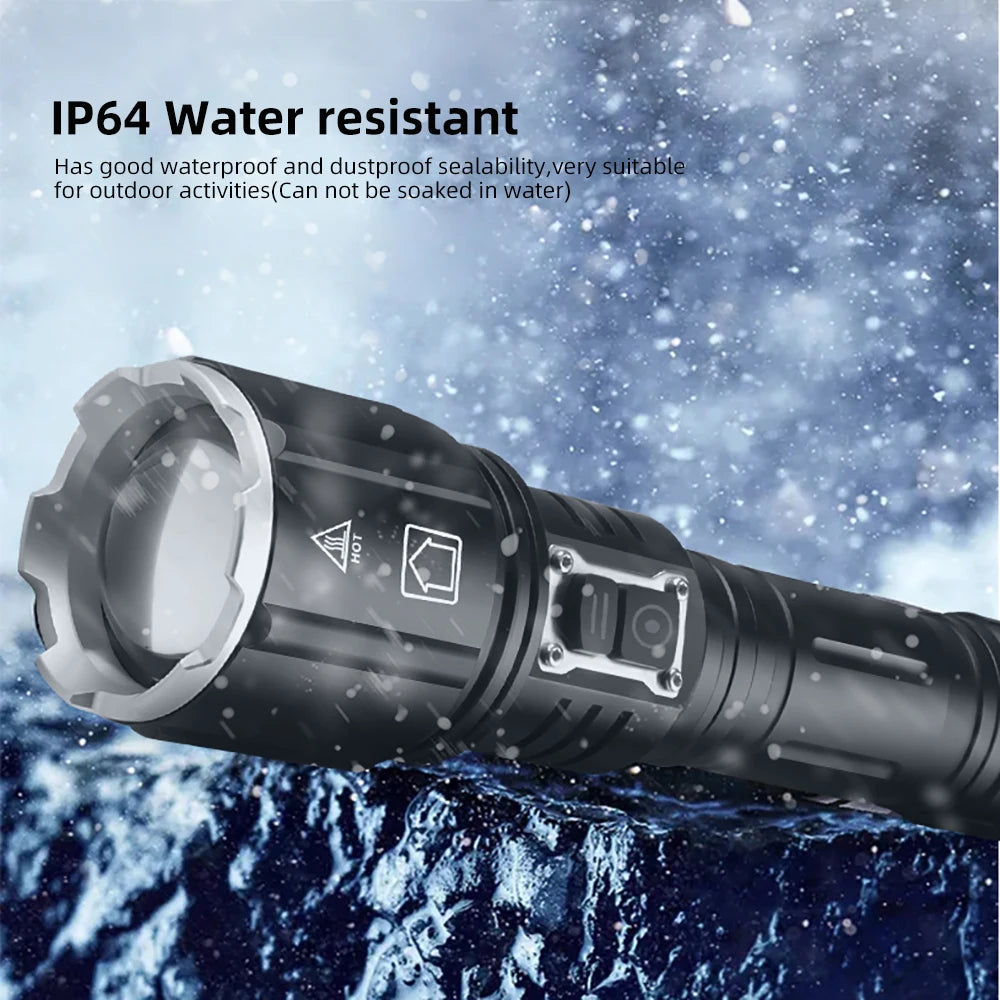 XHP160 LED Flashlight Powerful Fishing Torch 26650 USB Rechargeable Camping Lantern Zoom Waterproof Power Bank Tactical Light