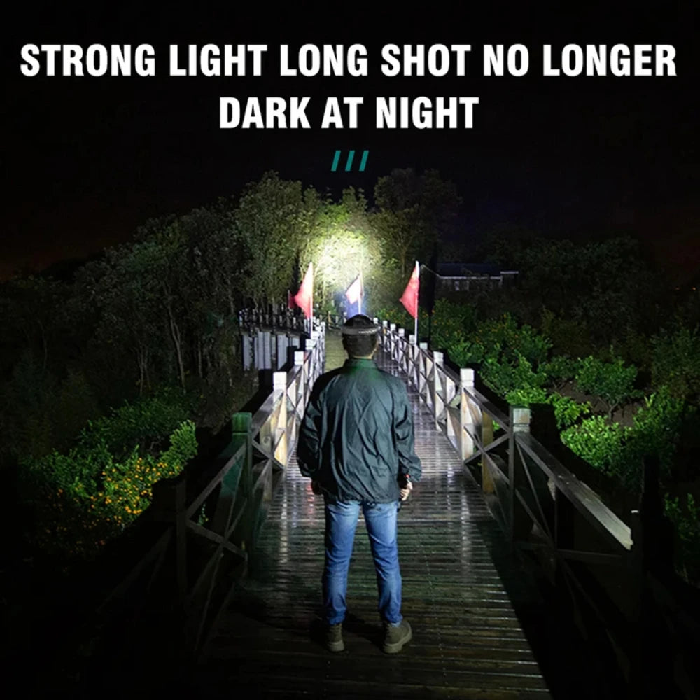 Linterna frontal ligera T6+COB+10*LED de 1800 mAh, recargable vía USB, resistente al agua IPX4, 5 modos, para acampar al aire libre