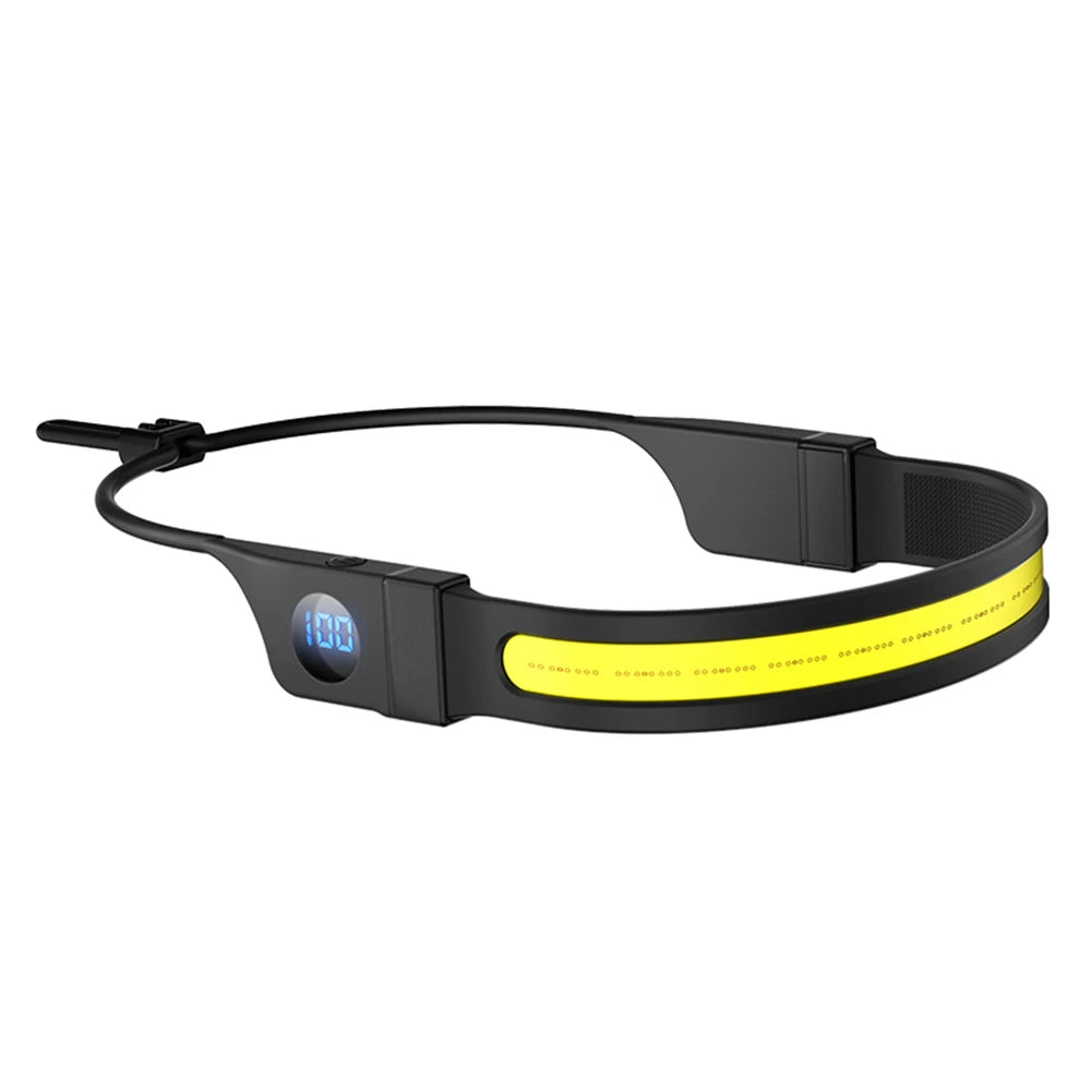 LED+COB Head Torch 3 Modes USB Rechargeable Head Flashlight Digital Power Dispaly for Camping Dog Walking Fishing Hiking