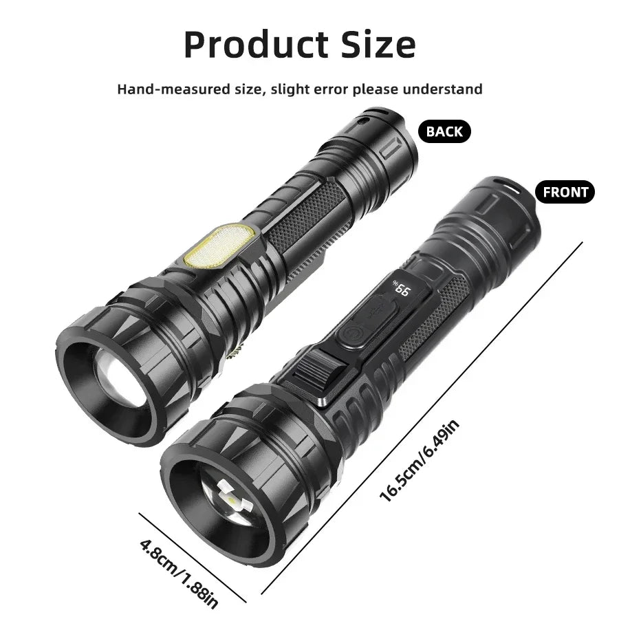 Zoomable Tactical Flashlight USB-C Rechargeable Long Range LED Torch for Hunting/Fishing/Camping (IPX4 Waterproof)