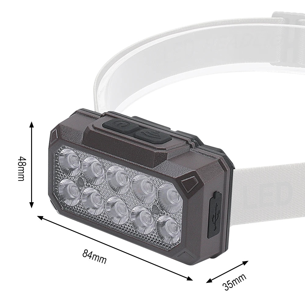 10 LEDs Motion Sensor Headlamp Type-c Rechargeable Built-in Battery Headlight Waterproof Head Torch Camping Lantern