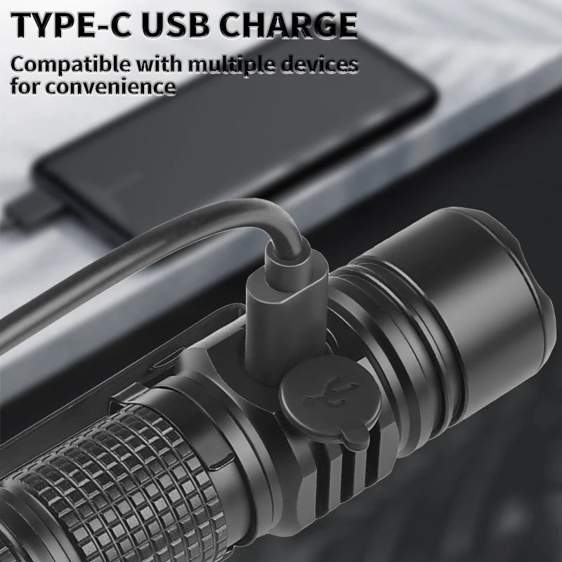 30W LED EDC Flashligh 3 Modes Tactical Light 1200LM 1000M Range Telescopic Zoom Lamp USB-C Rechargeable Outdoor Camping Bright