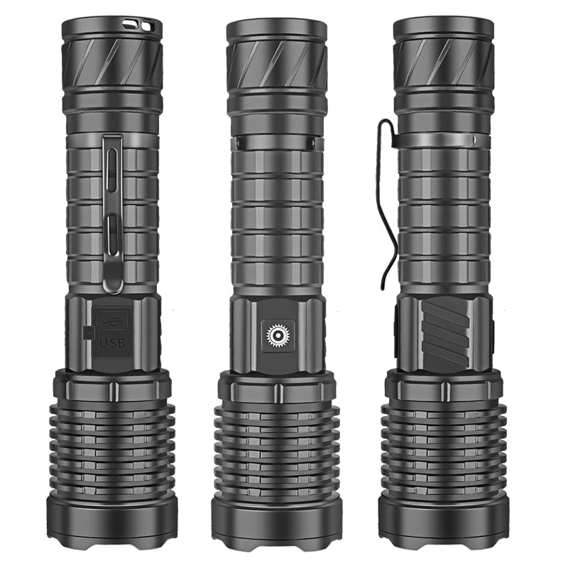 مصباح يدوي LED فائق السطوع XHP70 18650 26650 USB Type-C قابل لإعادة الشحن 1500LM شاشة كهربائية تكبير مقاوم للماء في حالات الطوارئ
