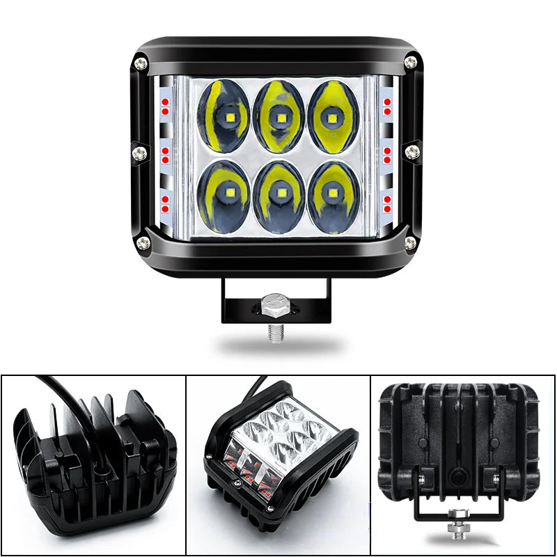 60W 12V Waterproof Three-sided Luminous Flood Light 4 inch LED Car Work Light Bar Headlights for Cars Off-road SUV Truck