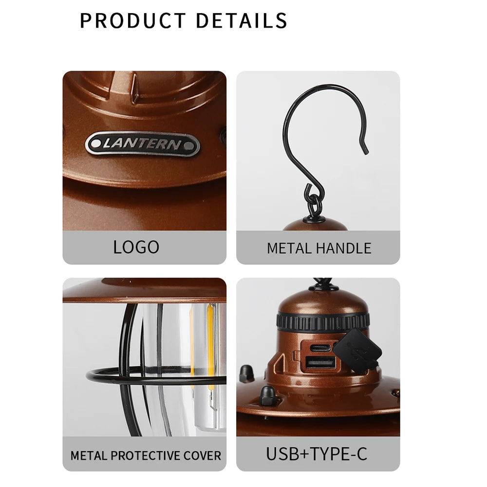 Camping Portable Retro Lantern Vintage Tent Lighting Lantern Decoration Waterproof Outdoor Garden Street Path Lawn Lamp