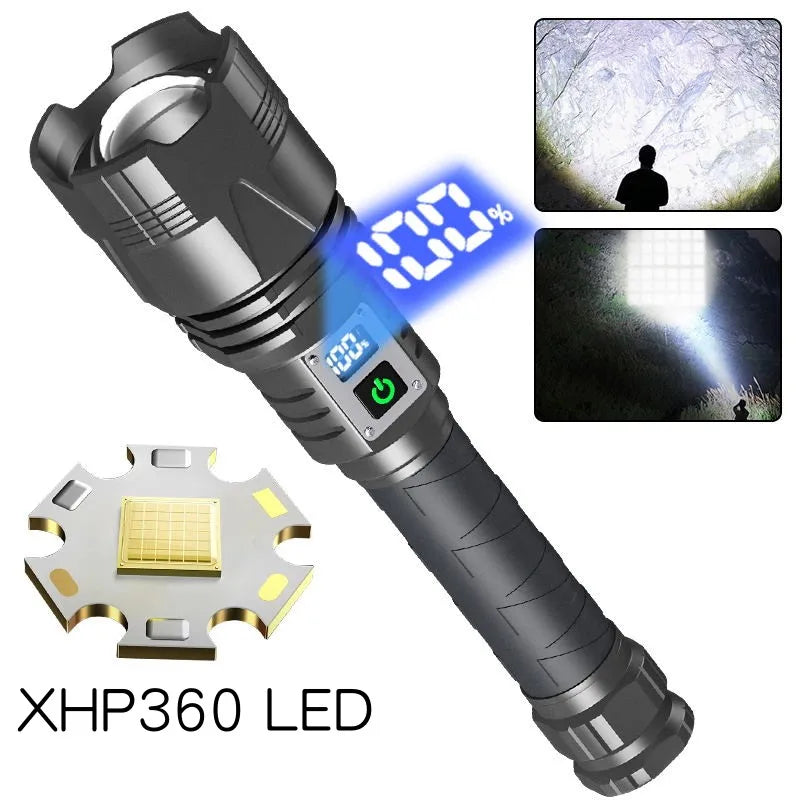 Strong Light XHP360 LED Flashlight Rechargeable High Power Spotlight Lamp Long Range Torch Emergency Lantern