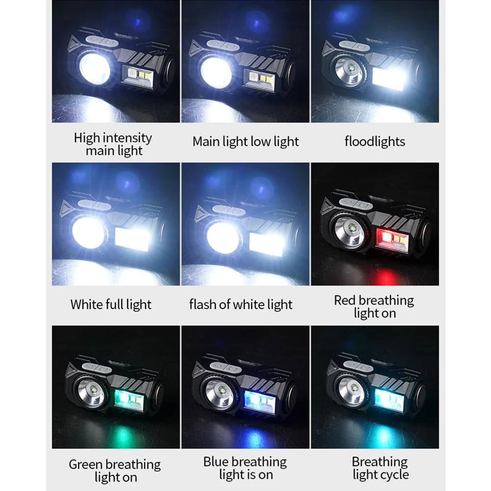 400LM LED Head Torch IPX4 Headlight Waterproof Multifunction Floodlight Motion Sensor 5 Lighting Modes for Outdoor Camping Fishing Running