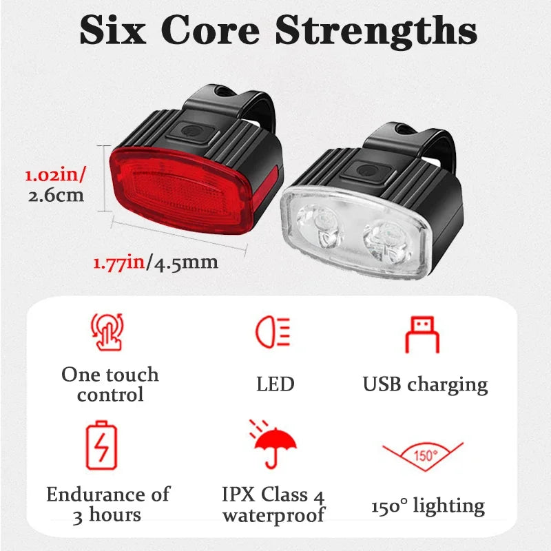 LED Bike Taillights USB Rechargeable Bicycle Red Light IPX4 Waterproof Road Mountain Bike Front Rear Light Type-C MTB Lamp