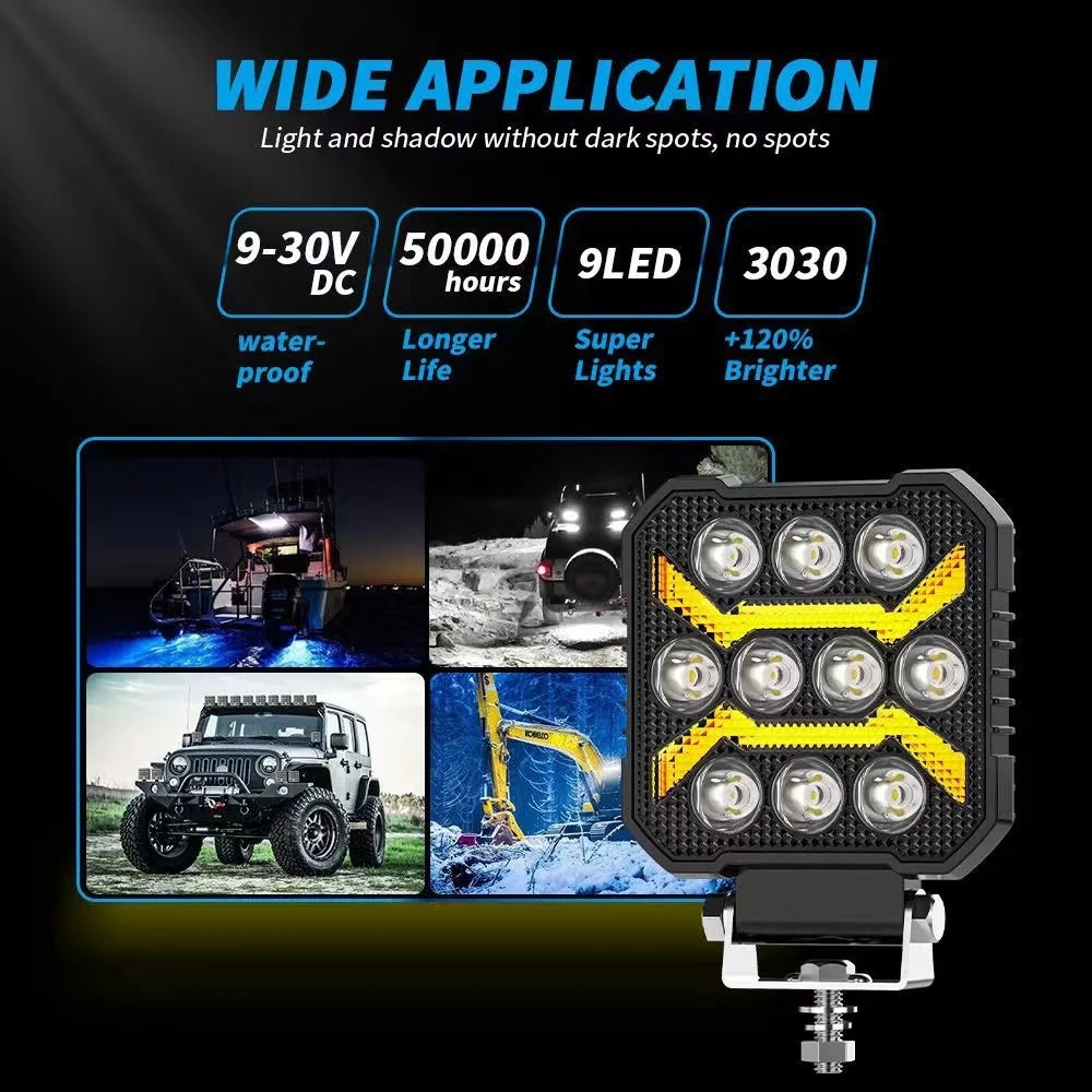 4inch Square DRL Daytime Running Lights Modified LED Work Lights Spotlights Headlights 1700LM DC9V-30V