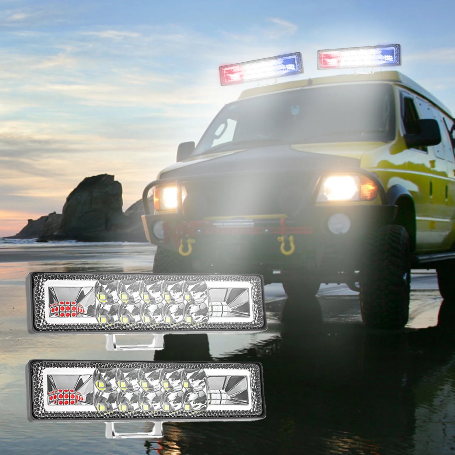 شريط ضوء ستروب LED مقاس 6 بوصات، شريط ضوء تحذيري وامض 48 وات، ضوء كاشف، ضوء ستروب صغير على السطح للشاحنات والسيارات