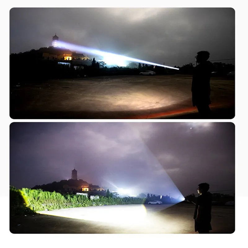 30W LED+COB Telescopic Flashlight USB-C Fast Charge White/Red Light High Power Tactical Zoom Long-range Search Lamp