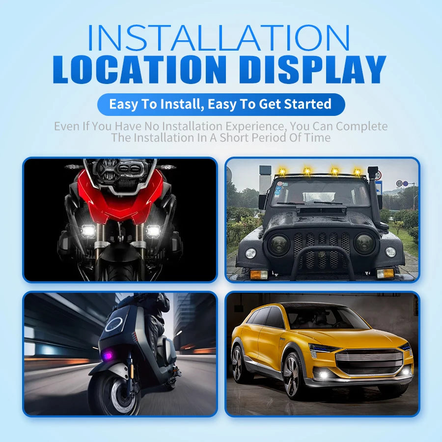 Motorcycle LED Driving Fog Lights 9V-60V 4 Lighting Modes LED Auxiliary Lights IP67 Waterproof for Tractor Truck ATV UTV
