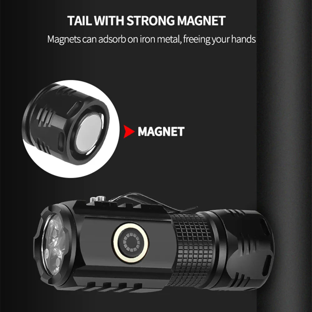 Portable Mini 3 * LED Strong Light Multifunctional Flashlight Three Eyes Small Steel Cannon TYPE-C Charging Outdoor Flashlight