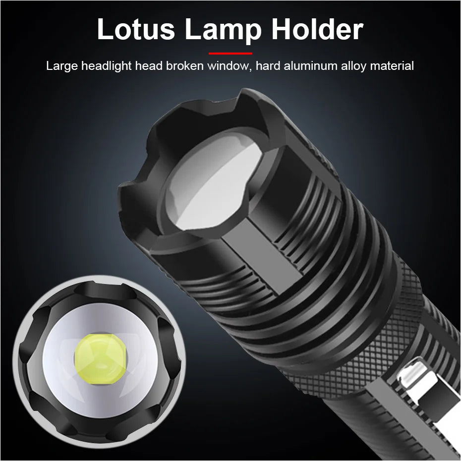Portable LED Flashlight IPX4 Waterproof XHP50 Torch Zoomable 5 Lighting Modes Mini Lantern For Outdoor Camping Fishing Biking