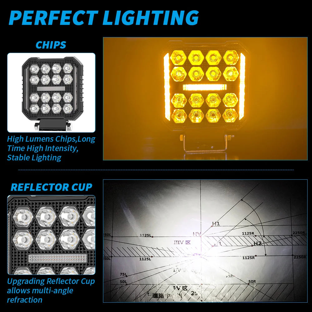 Car Led Work Light 4inch Strobe Headlight White Yellow Offroad Driving Spotlight Fog DRL Light For Jeep Truck Cars Suv Boat