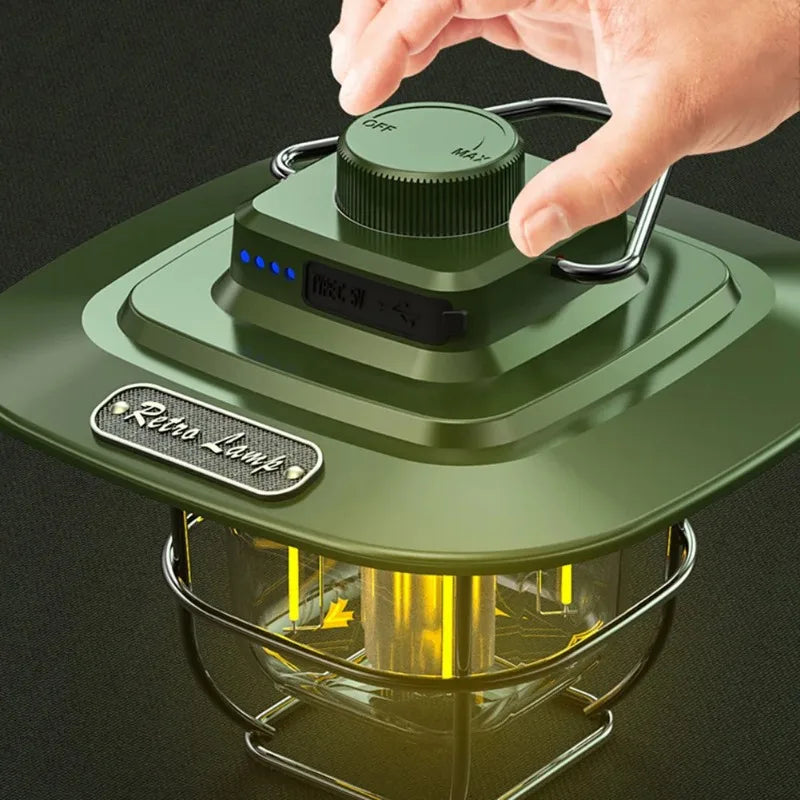 Lámpara de camping LED retro colgante para tienda de campaña, resistente al agua, regulable, para exteriores, batería de 4500 mAh, luz de emergencia