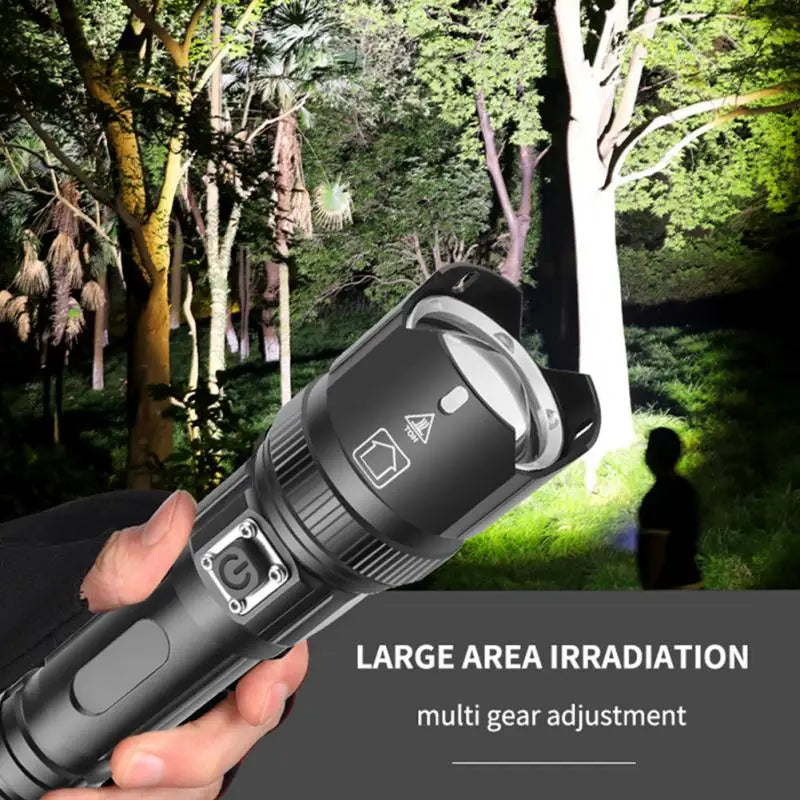 Bright Flashlight Type-c USB Rechargeable Telescopic Zoom Power Display High Brightness Flashlight