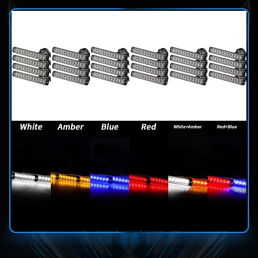4pcs Led Kit 12SMD Strobe Warning Light Strobe Grille Flashing Lightbar Truck Car Beacon Lamp Amber Traffic Light 12V Car Light
