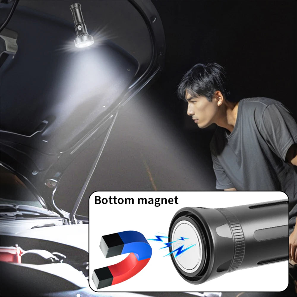 Outdoor High Power LED Flashlight USB Rechargeable Long-range Tactical Torch With COB Side Light Strong Magnetic Lantern Camping