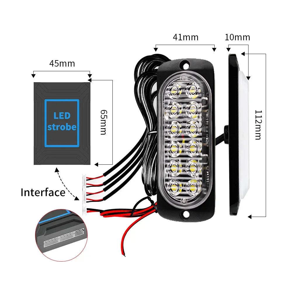 4X 12 LED Kit Wireless Remote Control Car Front Grille Strobe Light Flashing Emergency Lamp Police Warning Flash Signal 12V 24V