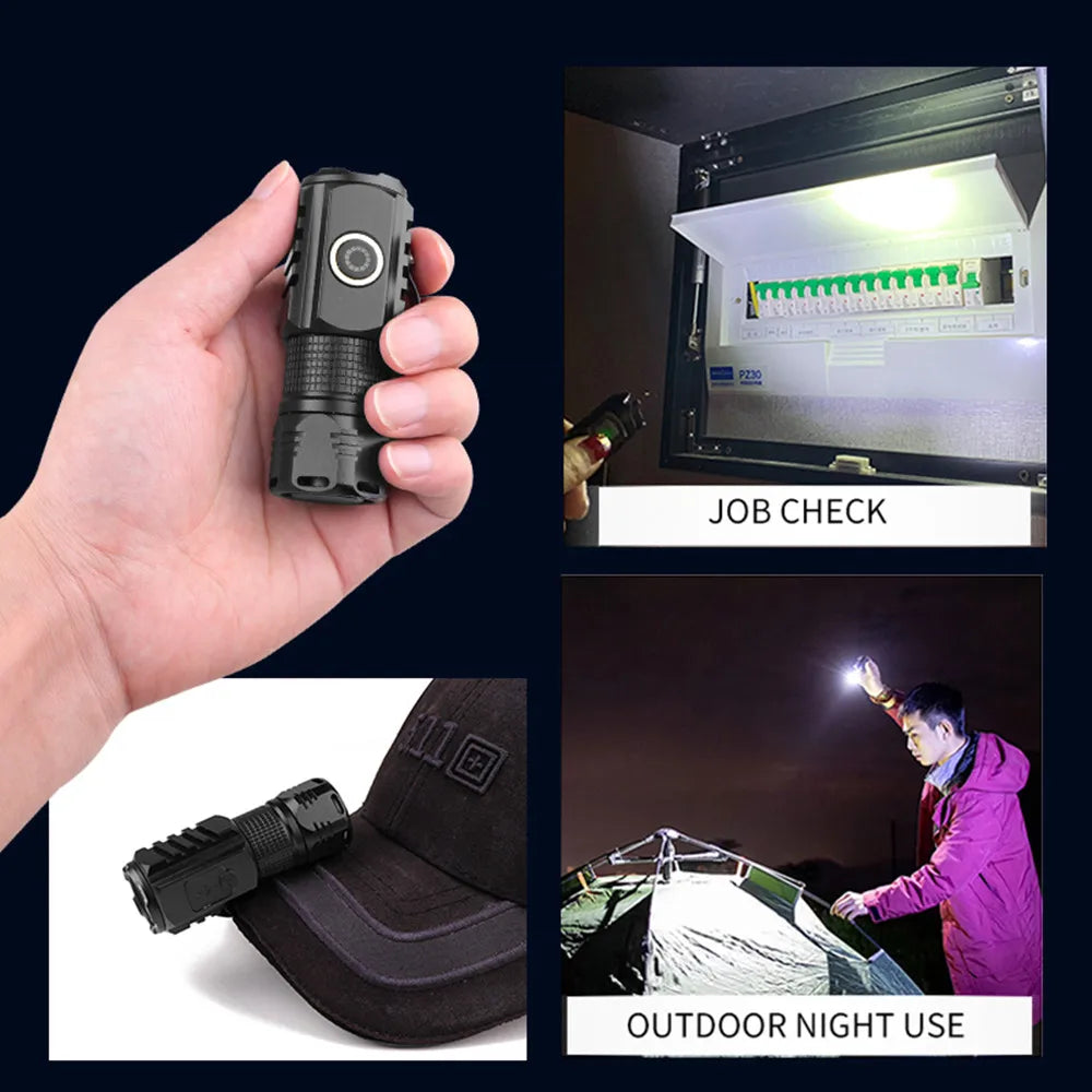 Portable Mini 3 * LED Strong Light Multifunctional Flashlight Three Eyes Small Steel Cannon TYPE-C Charging Outdoor Flashlight