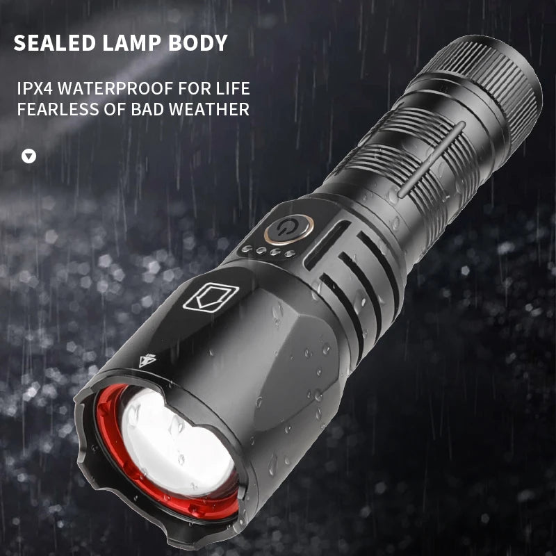 Power Bank with Memory function LED Flashlight TYPE-C USB Rechargeable Torch Shot Long Rang Flash light Bright Tactical Lantern