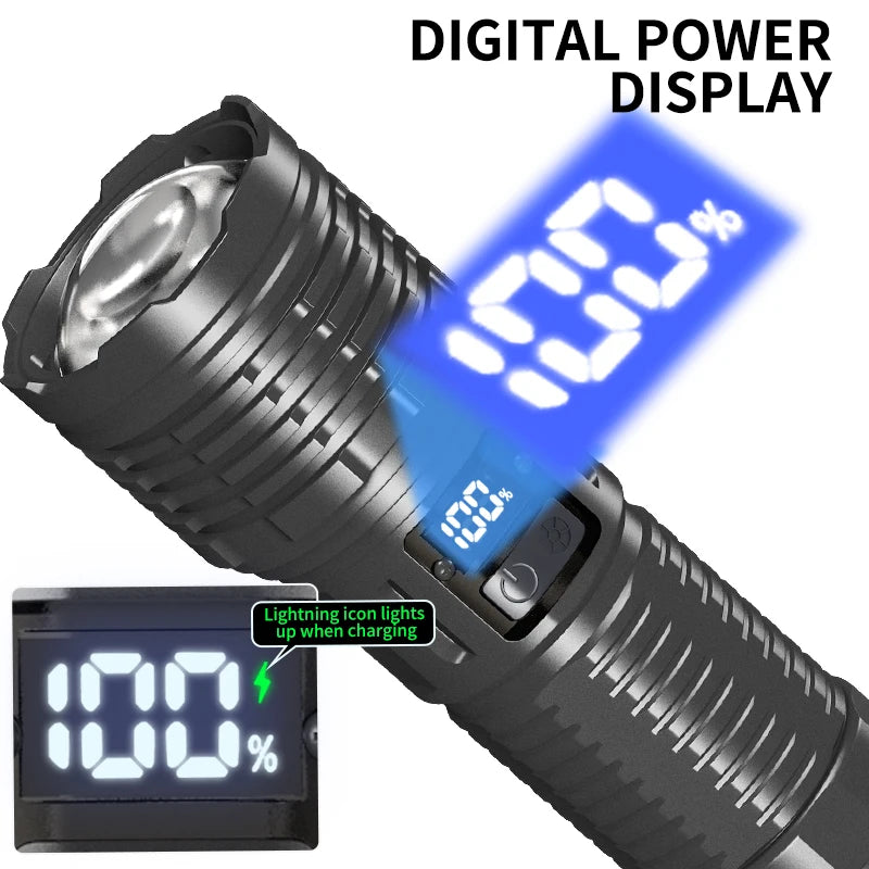 LED flashlight TYPE-C USB charging built-in battery High power waterproof zoom 4-speed adjustment Multi-function outdoor camping