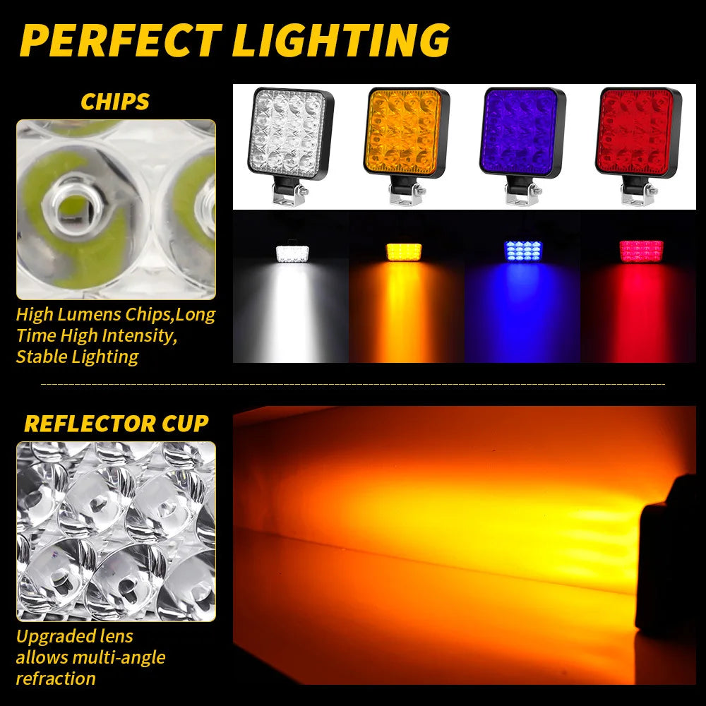 Automobile Led Working Lamp 12V Mini Plastic Square 16 Light 48W Driving Auxiliary Light Modification Headlight
