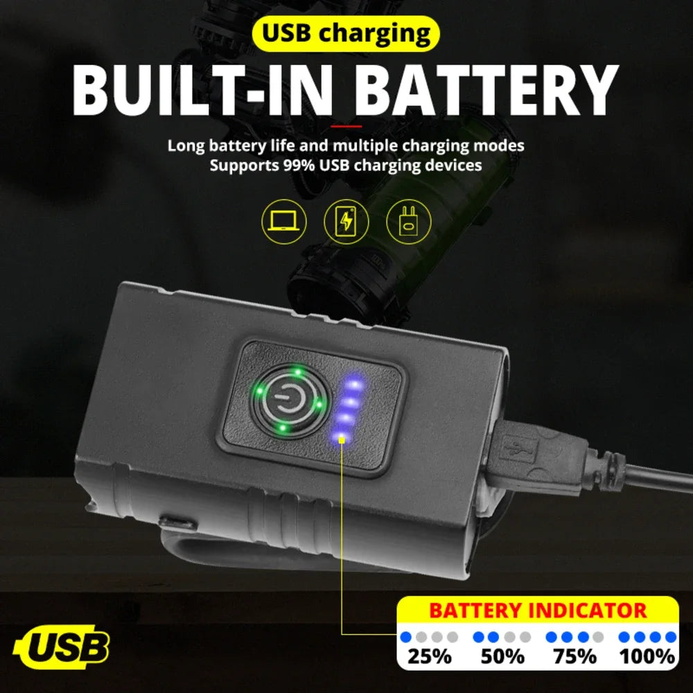 مصباح أمامي للدراجة مزود بمنفذ USB قابل لإعادة الشحن وشاشة عرض طاقة ومصباح LED للدراجة ومقاوم للماء وملحقات ركوب الدراجات