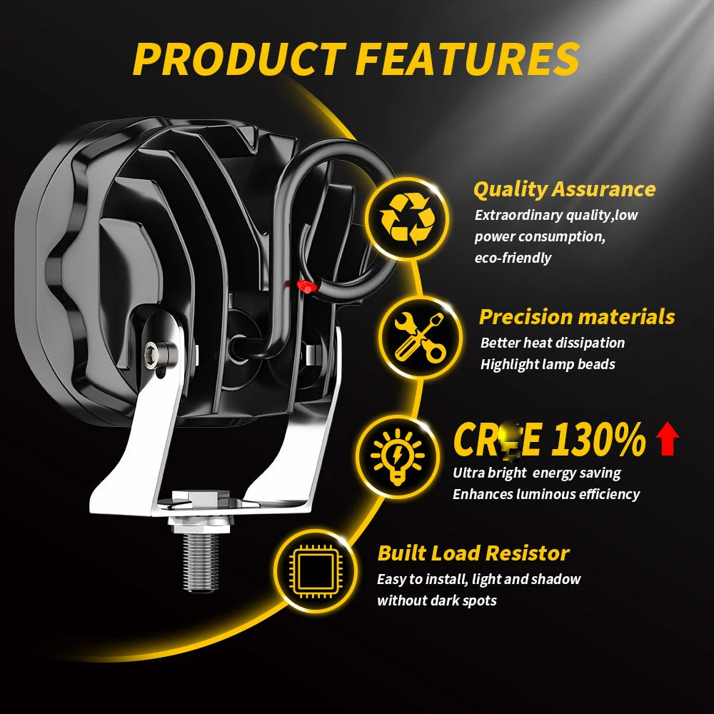 High Quality Super Bright Work Light LED Car Fog Light 12V 24V White Spotlight for Truck SUV 4X4 4WD Off-road