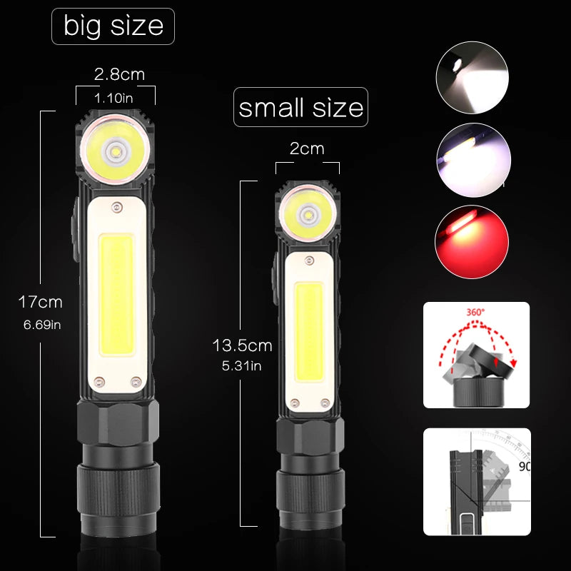 15000LM Handfree Tactical Flashlight Dual Fuel 90 Degree Twist Rotary Clip Rechargeable Super Bright 5 Modes LED Torch Outdoor