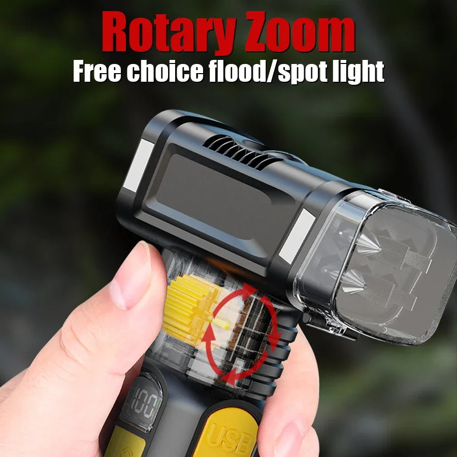 Super Bright LED Flashlight Outdoor Emergency Torch Multifunctional Working Light Broken Window Safety Hammer Red Warning Lamp