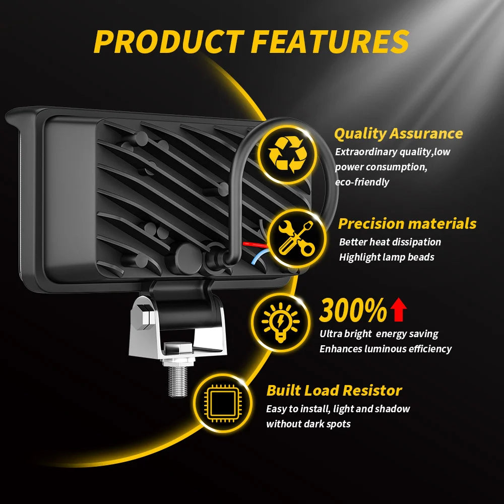 Car Led Work Light Bar Unlimited LED Flood Work Lamp With Amber Ambient Light for Jeep ATV SUV Truck Tractor Boat