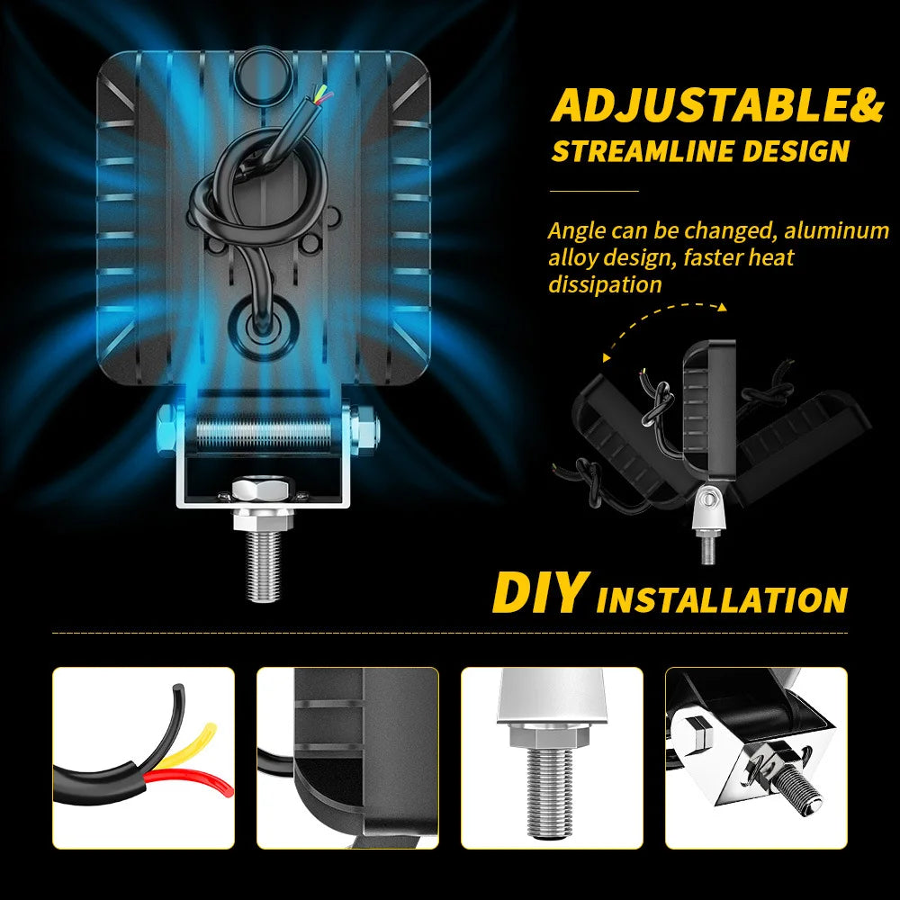 4 "car LED Working Light 12V 24V White and Yellow Dual Color With DRL Day Running Light 4X4 off-road LED Driving Light