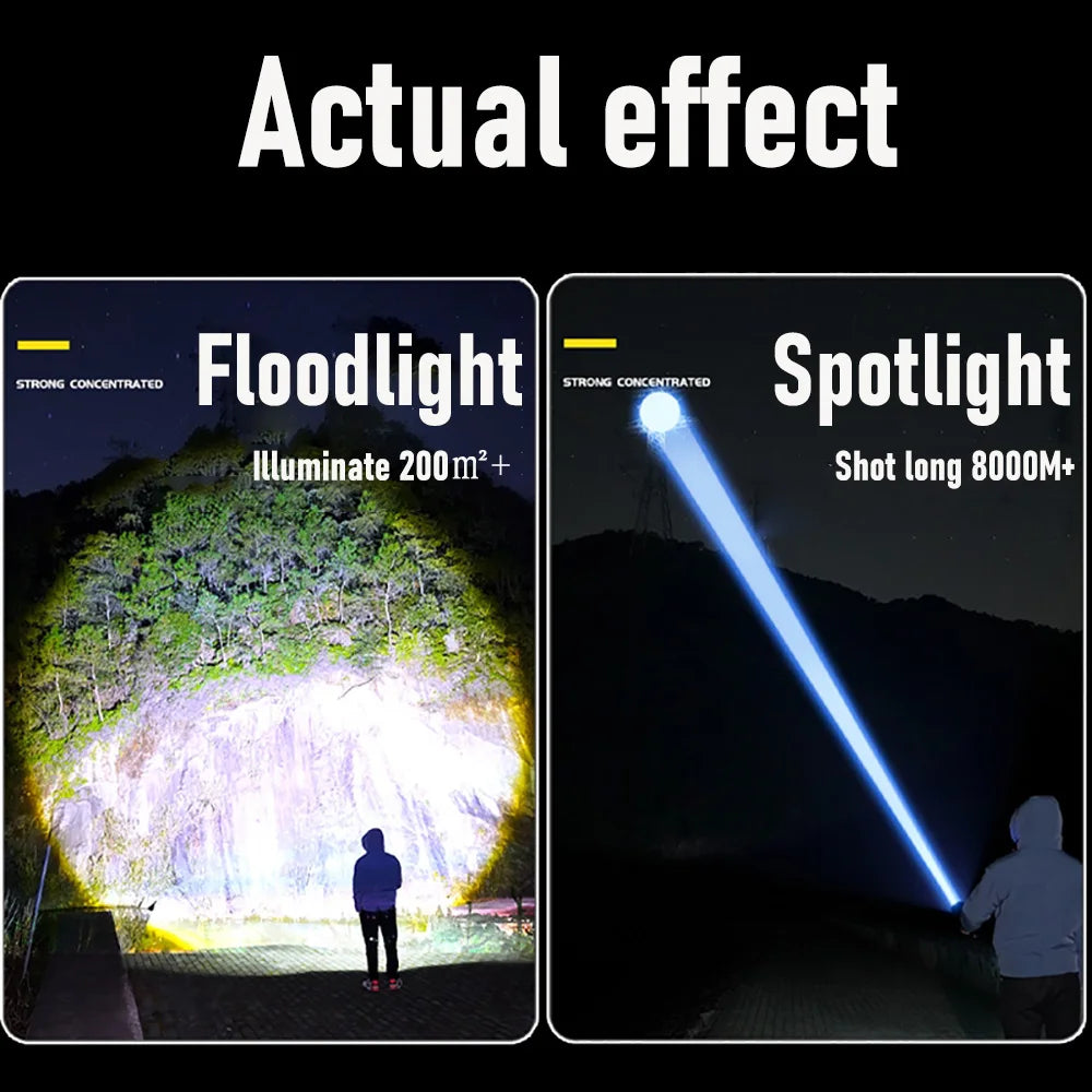 Power Bank with Memory function LED Flashlight TYPE-C USB Rechargeable Torch Shot Long Rang Flash light Bright Tactical Lantern