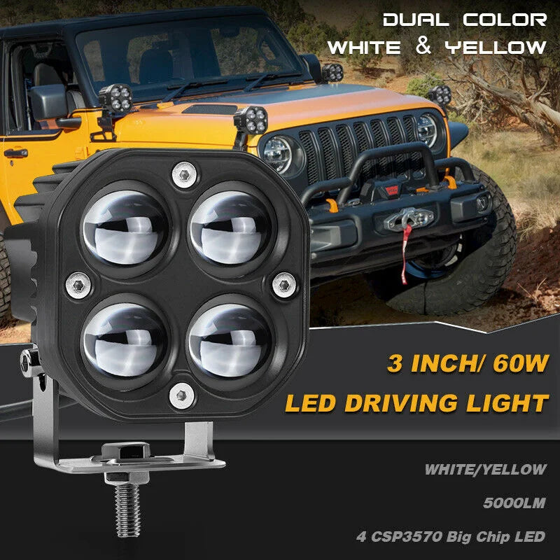 Super bright 3 Inch Dual Color LED Spotlights 200W Fog lamp Headlight Accessory For Motorcycle Truck Car SUV ATV 24V 12V