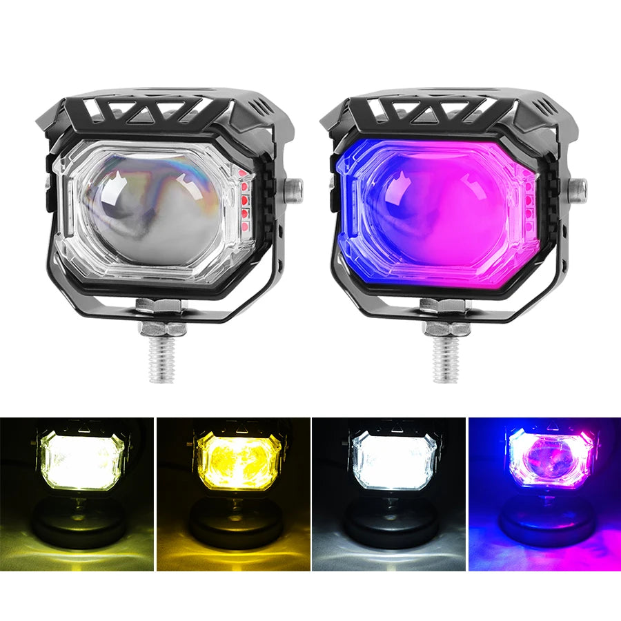 Motorcycle LED Driving Fog Lights 9V-60V 4 Lighting Modes LED Auxiliary Lights IP67 Waterproof for Tractor Truck ATV UTV