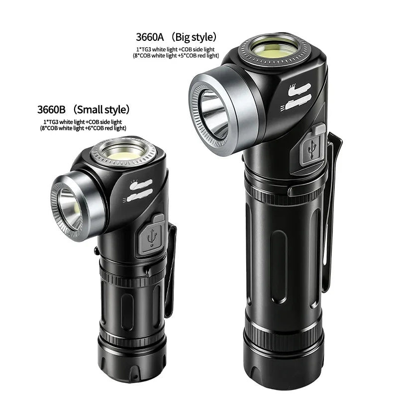 LED+COB waterproof Head Flashlight Type-C Rechargeable 90° Adjustable Portable Headlight Indicator Magnet Tail Camping Torch