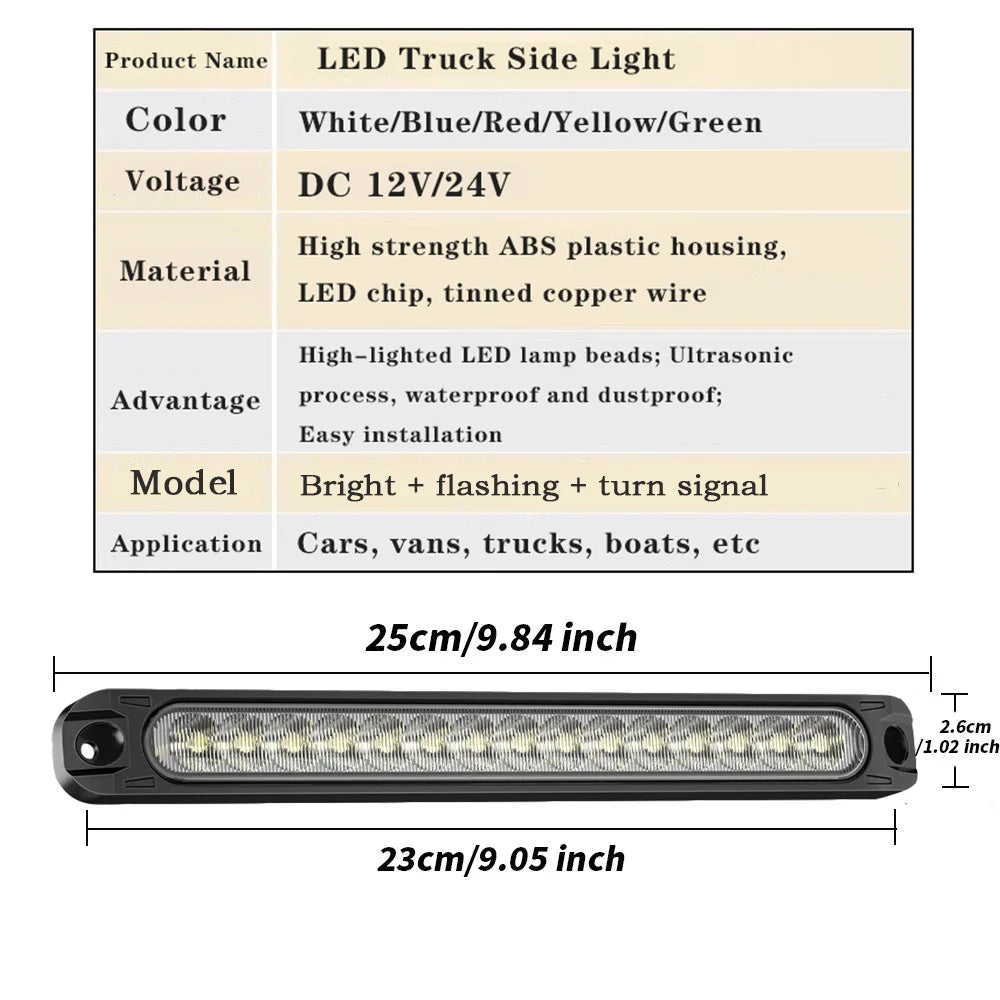 12V/24V 15LED Truck Side Marker Indicator Lights Car Flashing Strobe Lights Yellow White Red Turn Signal Warning Rear Tail Lamp