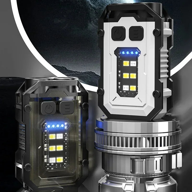 Portable Keychain Light Mini Super Bright Flashlight Rechargeable Outdoor Waterproof Emergency Work Lamp Multi-function Warning