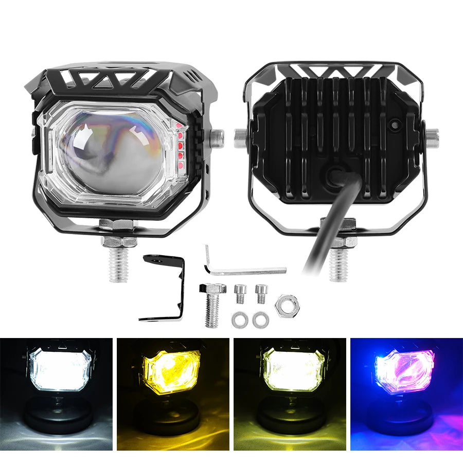 Motorcycle LED Driving Fog Lights 9V-60V 4 Lighting Modes LED Auxiliary Lights IP67 Waterproof for Tractor Truck ATV UTV