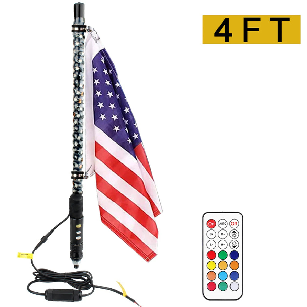 2/3/4/5/6FT LED Whip Light RGB Waterproof Multi-Color Flagpole Lamp Bowlight for Offroad Sand Rails/Buggies, SxS, ATV,RZR,Trucks