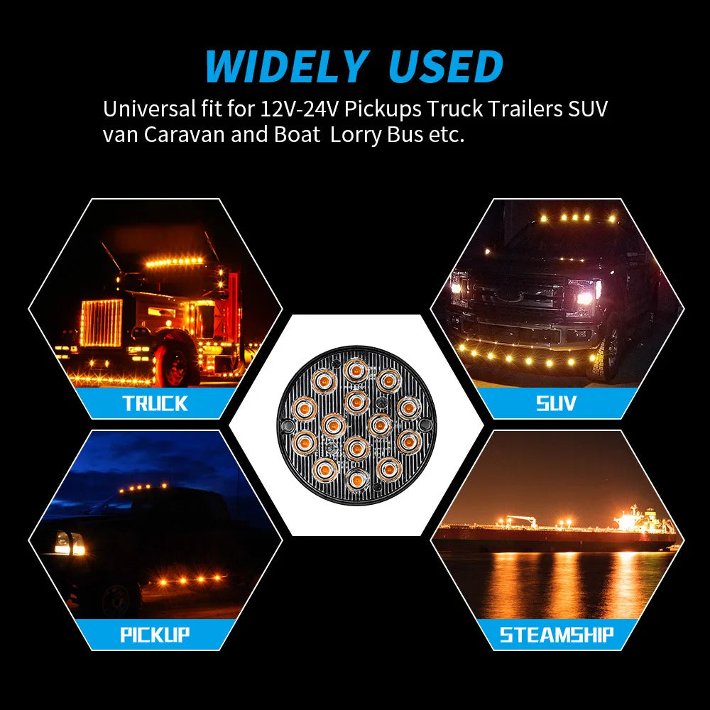 Led Strobe Warning Light Strobe Grille Flashing Truck Lamp Amber Traffic Light 12V 24V Round Car Light Side Maker Lights